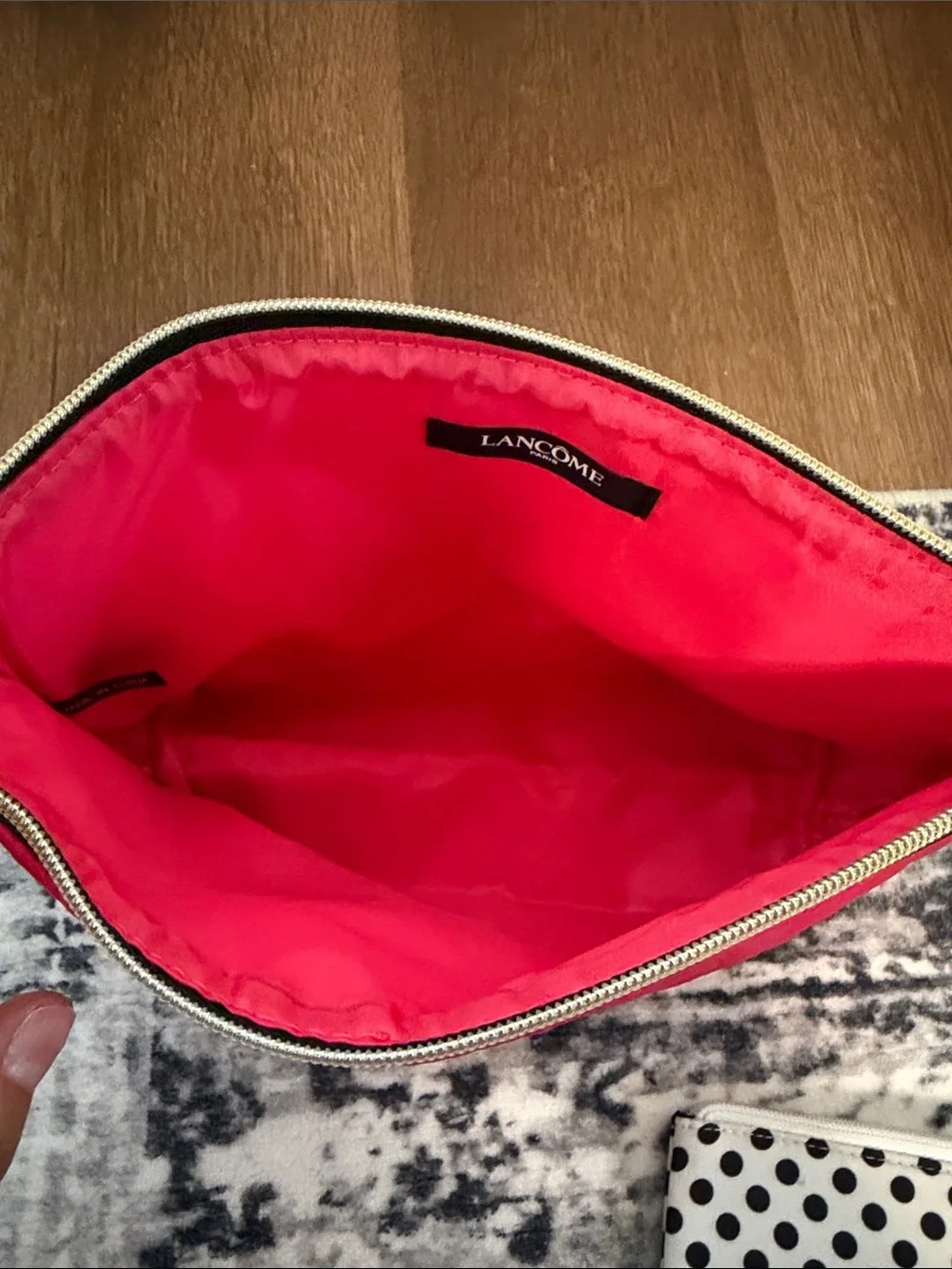 Lancome Pink Quilted Cosmetic Pouch and Polka Dot Zip Cosmetic Pouch